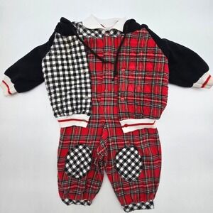Vintage English Toffee Baby Boys Red Plaid Collared Romper Jumpsuit 18 Months
